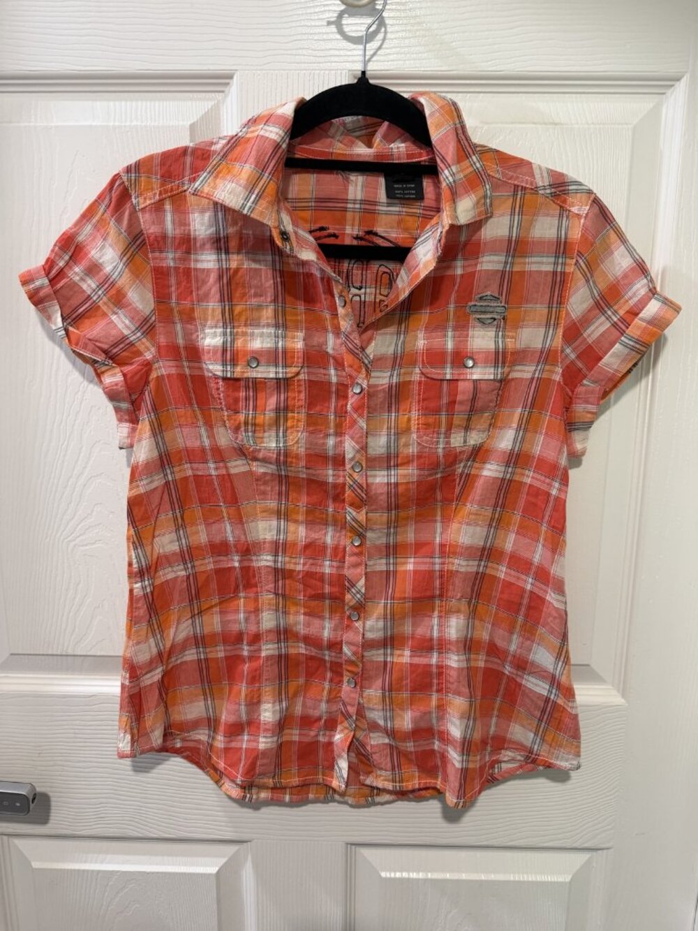 Harley-Davidson Size Medium (M) Plaid Short Sleeve Button-Up Shirt with Pockets